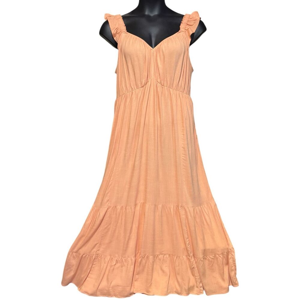 Torrid Peach Maxi Dress Size 1 Ruffle Strap Tiered Empire Waist Pockets NWT - Picture 8 of 15